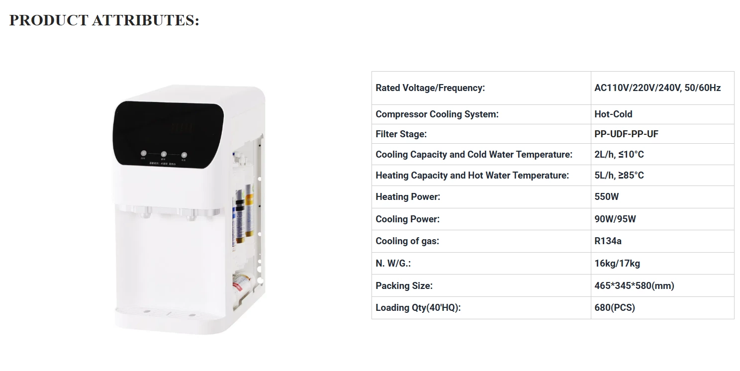 Table Top 2 Taps Reverse Osmosis Hot And Cold Water Dispenser