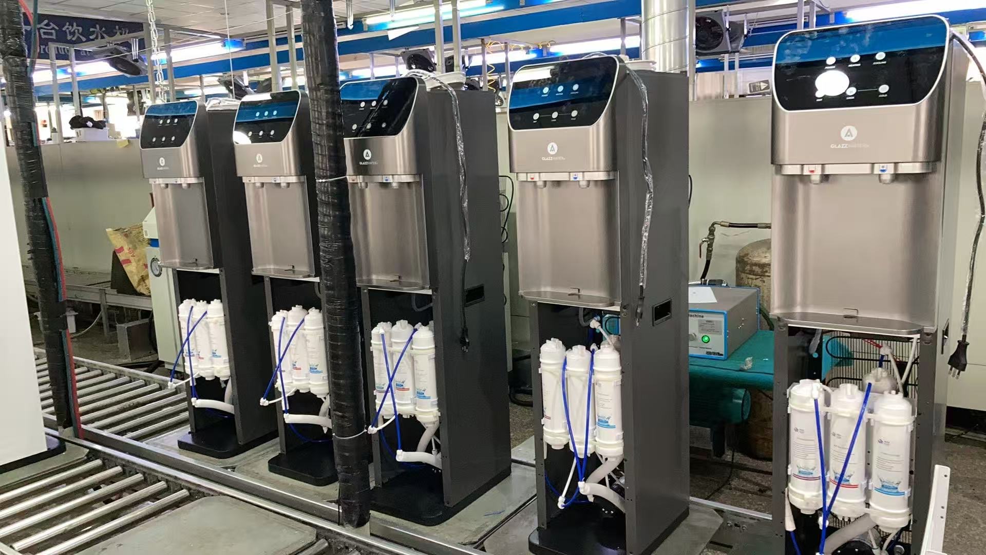 Floor-standing water dispensers at different production stages